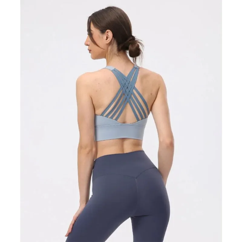 Ladies Trackless Gym Wear Cross Back Yoga Plus Size Top Bra