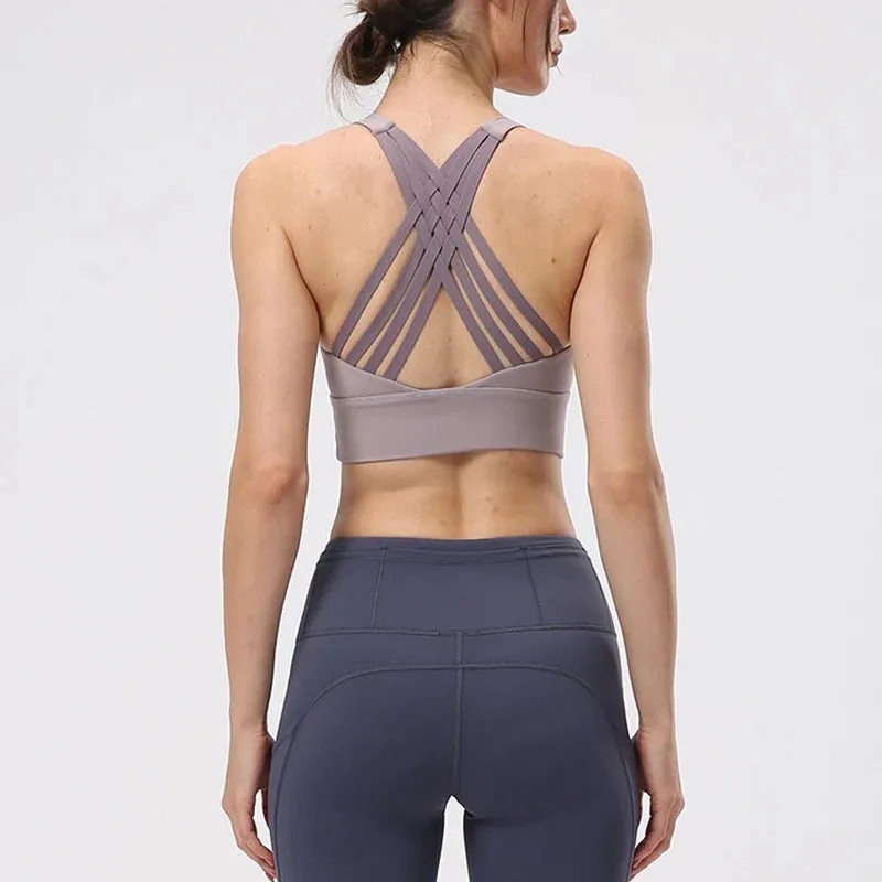 Ladies Trackless Gym Wear Cross Back Yoga Plus Size Top Bra