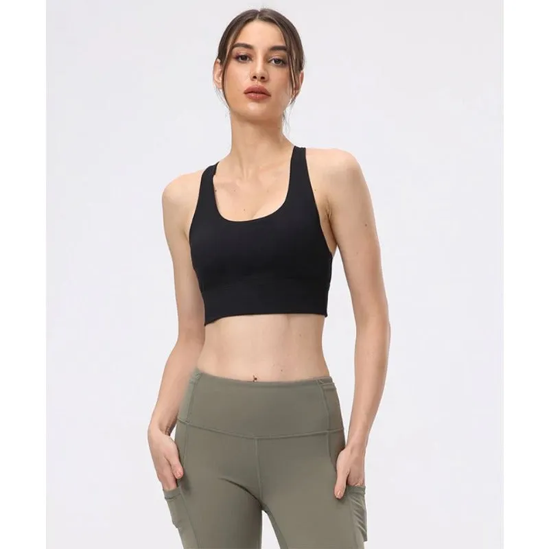 Ladies Trackless Gym Wear Cross Back Yoga Plus Size Top Bra