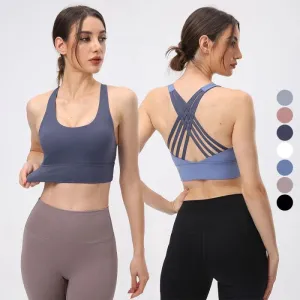 Ladies Trackless Gym Wear Cross Back Yoga Plus Size Top Bra