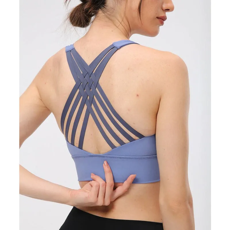 Ladies Trackless Gym Wear Cross Back Yoga Plus Size Top Bra