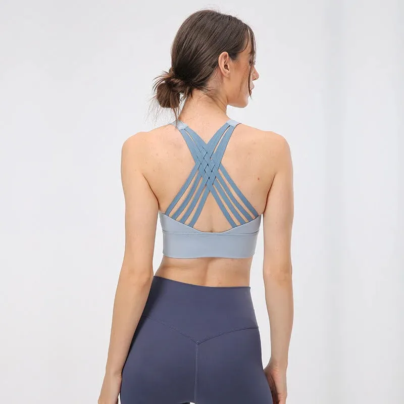 Ladies Trackless Gym Wear Cross Back Yoga Plus Size Top Bra