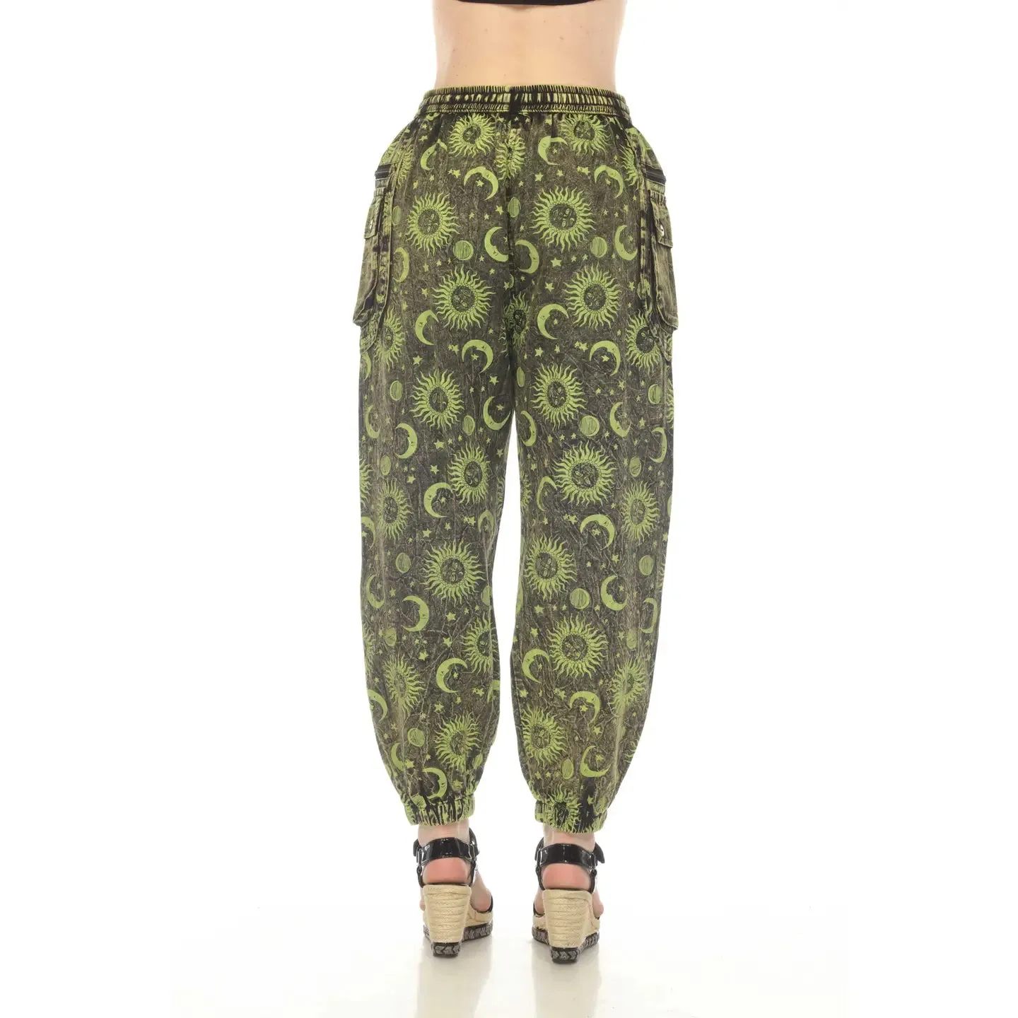 Lime Stonewash Sun and Moon Cargo Pants