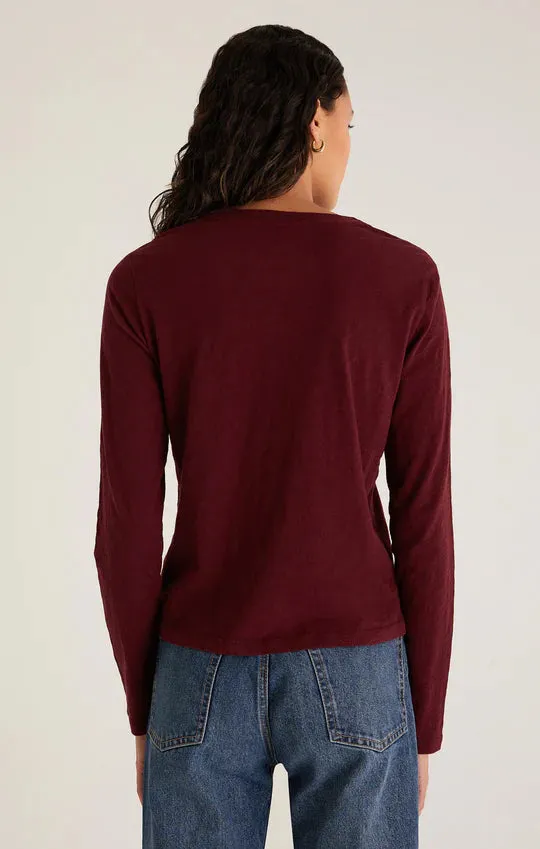 LONG MODERN SLUB TEE | GARNET | WHITE