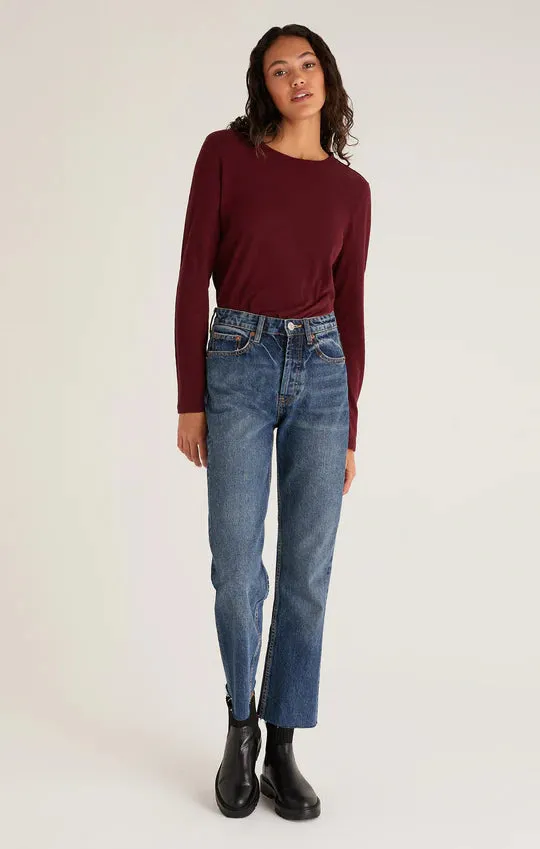 LONG MODERN SLUB TEE | GARNET | WHITE