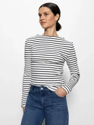 Long Sleeve Boatneck T-Shirt - Chalk Black Stripe
