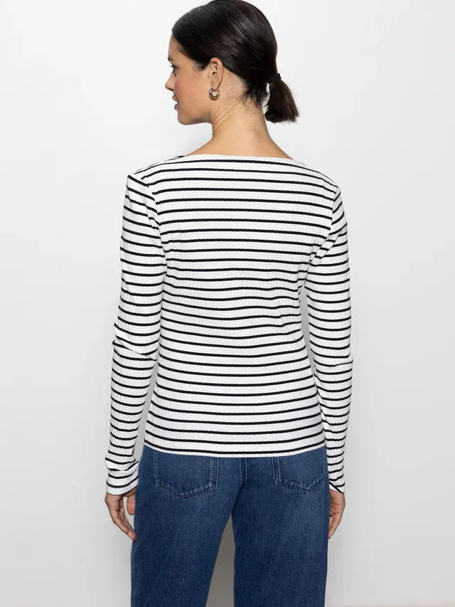 Long Sleeve Boatneck T-Shirt - Chalk Black Stripe