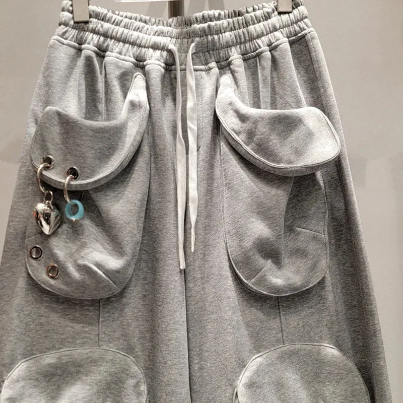 LVSANW DEAT 2025 Autumn New Fashion Niche Multiple Pockets Casual Pants For Women Versatile Loose Drawstring Wide Leg Pant 11A01363