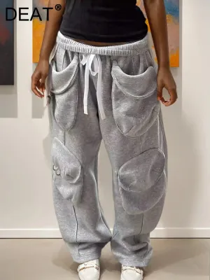 LVSANW DEAT 2025 Autumn New Fashion Niche Multiple Pockets Casual Pants For Women Versatile Loose Drawstring Wide Leg Pant 11A01363