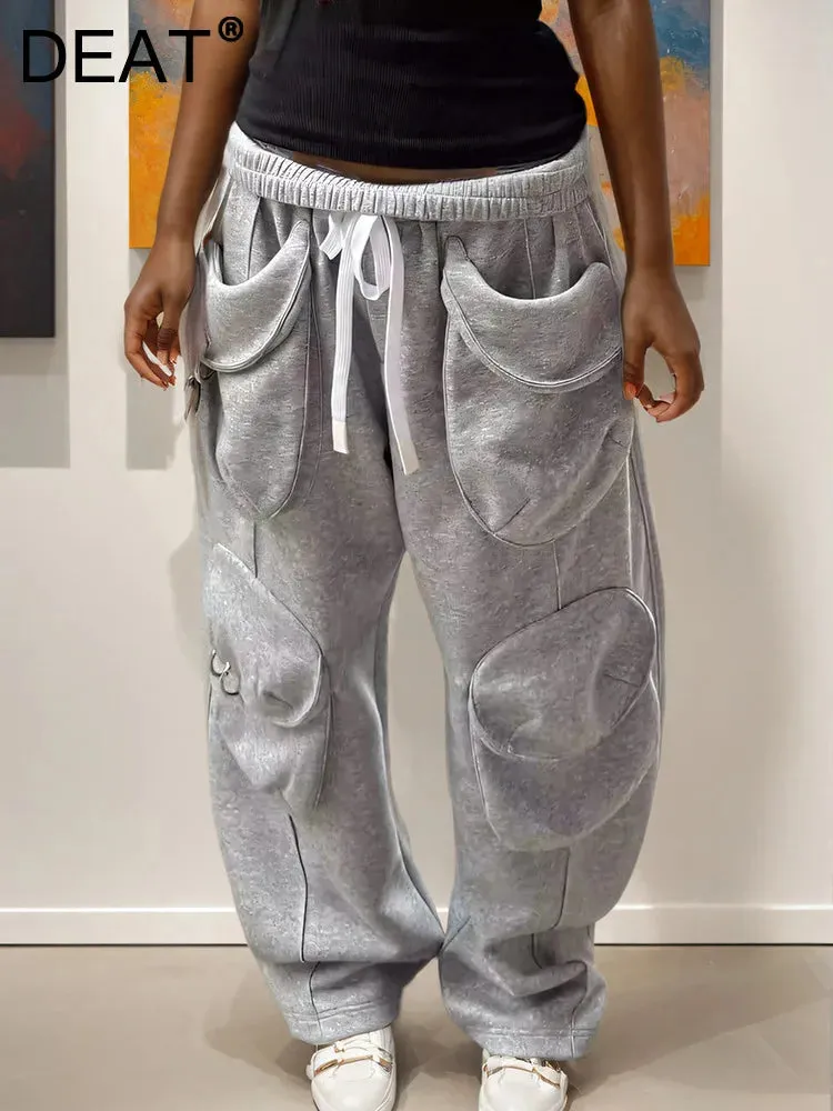 LVSANW DEAT 2025 Autumn New Fashion Niche Multiple Pockets Casual Pants For Women Versatile Loose Drawstring Wide Leg Pant 11A01363