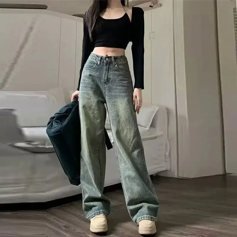 LVSANW Vintage High-waisted Slimming Jeans American Style Casual Bell Bottoms Versatile Straight-leg Long Pants For Women