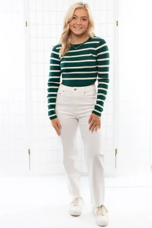 Margot Green & White Stripe Long Sleeve Top