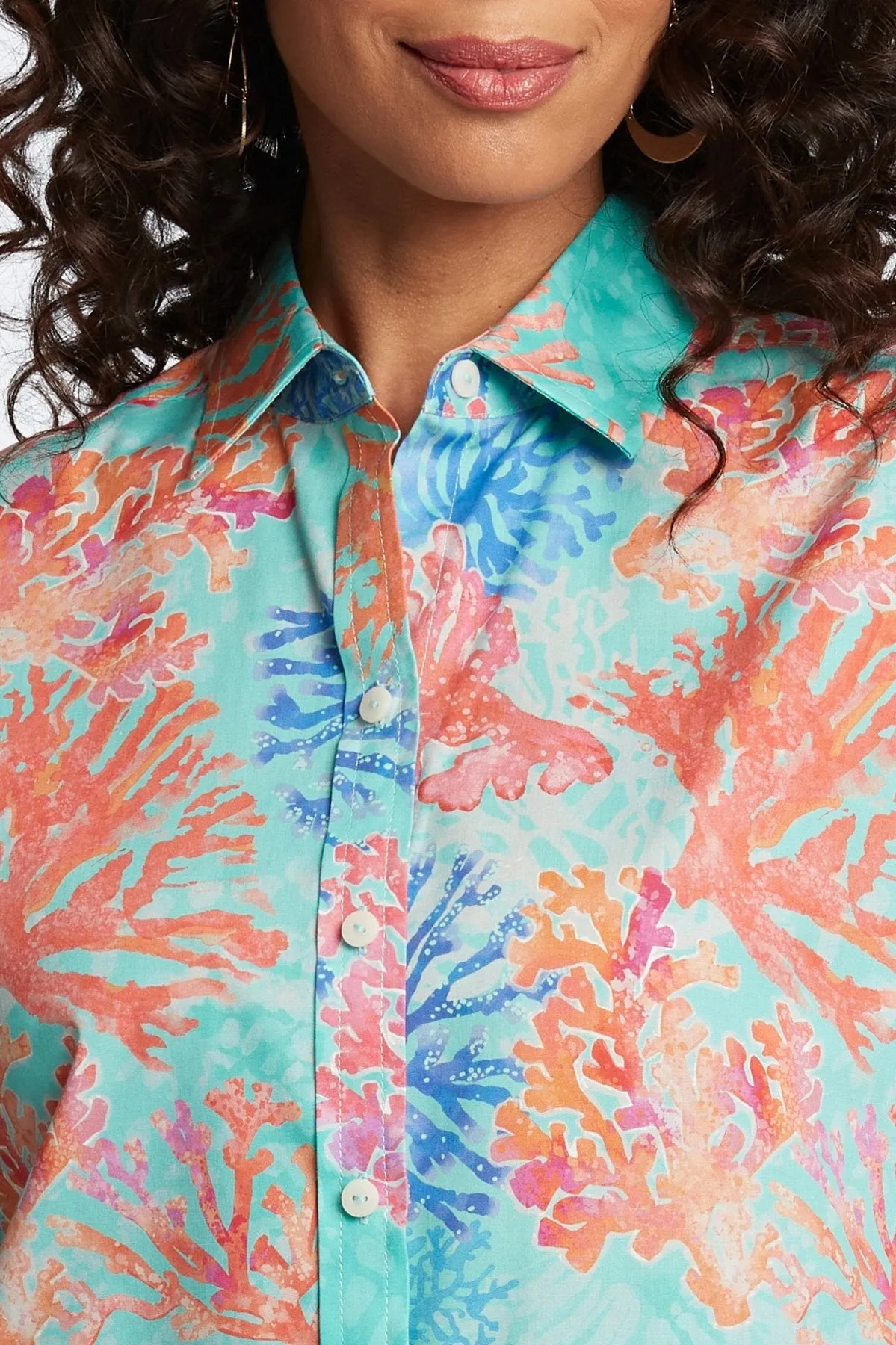 Meghan No Iron Sea Coral Shirt