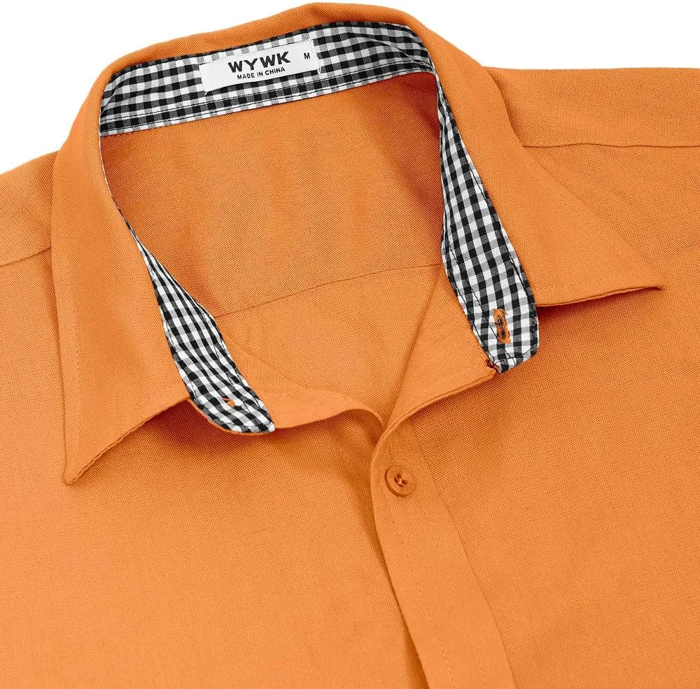 Men's Linen Shirt Short Sleeve Casual Button Down Shirt for Men Summer Holiday Beach Shirt