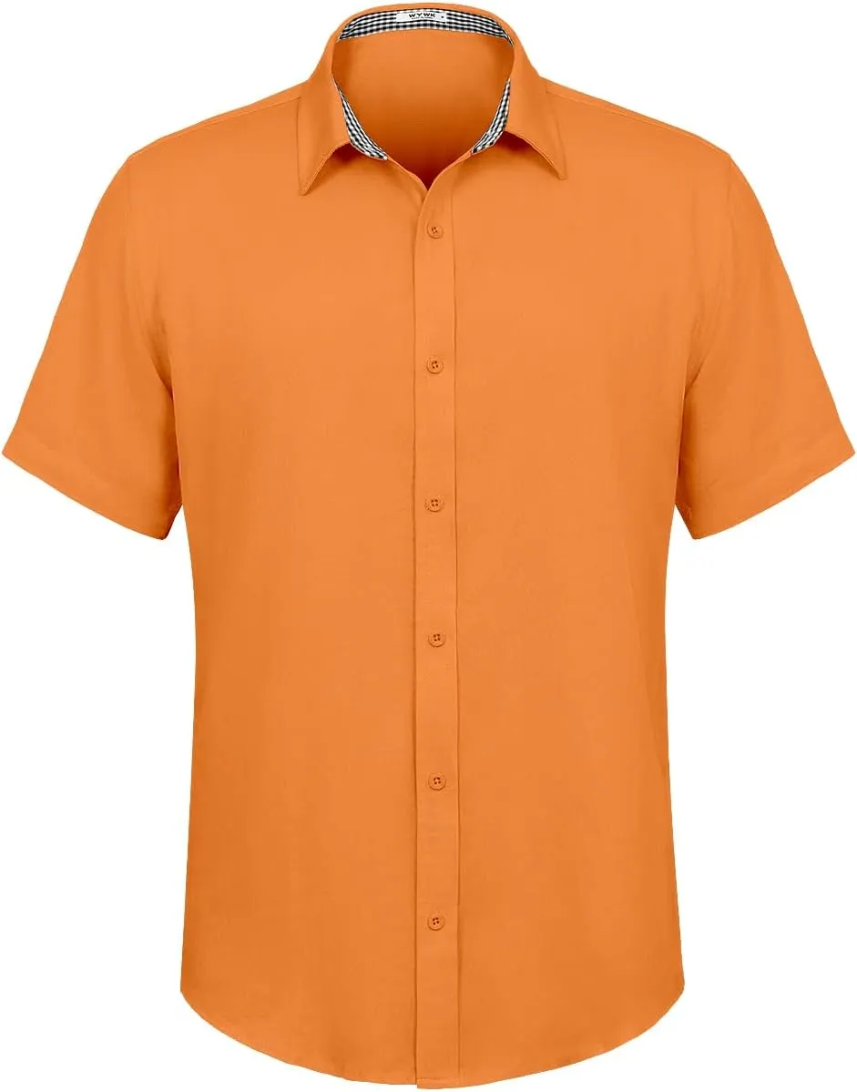 Men's Linen Shirt Short Sleeve Casual Button Down Shirt for Men Summer Holiday Beach Shirt