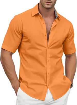 Men's Linen Shirt Short Sleeve Casual Button Down Shirt for Men Summer Holiday Beach Shirt