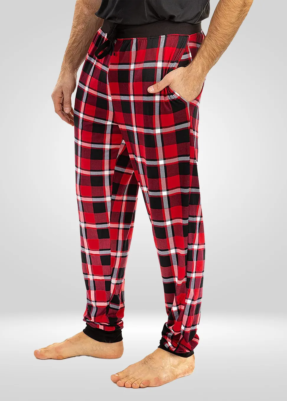 Mens Red Black Pajama - Knit Jogger