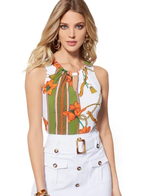 Mixed-Print Keyhole Top - 7th Avenue