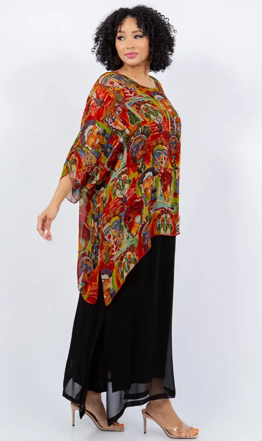Modern Art Faces Oversize Tunic Top Lagenlook Boho Hippie Chic SML-6X 