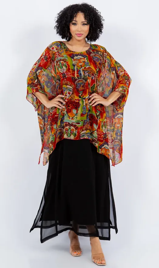 Modern Art Faces Oversize Tunic Top Lagenlook Boho Hippie Chic SML-6X 