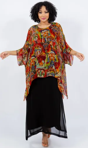 Modern Art Faces Oversize Tunic Top Lagenlook Boho Hippie Chic SML-6X 