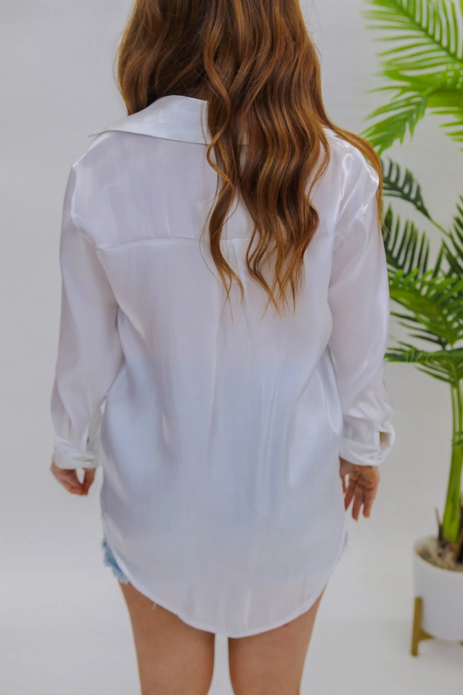 Modern V Neck Button Up- Pearl