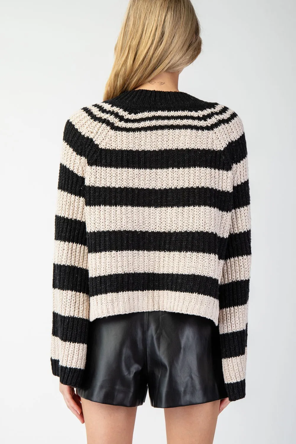 Myles Striped Bell Sleeve Sweater - Black