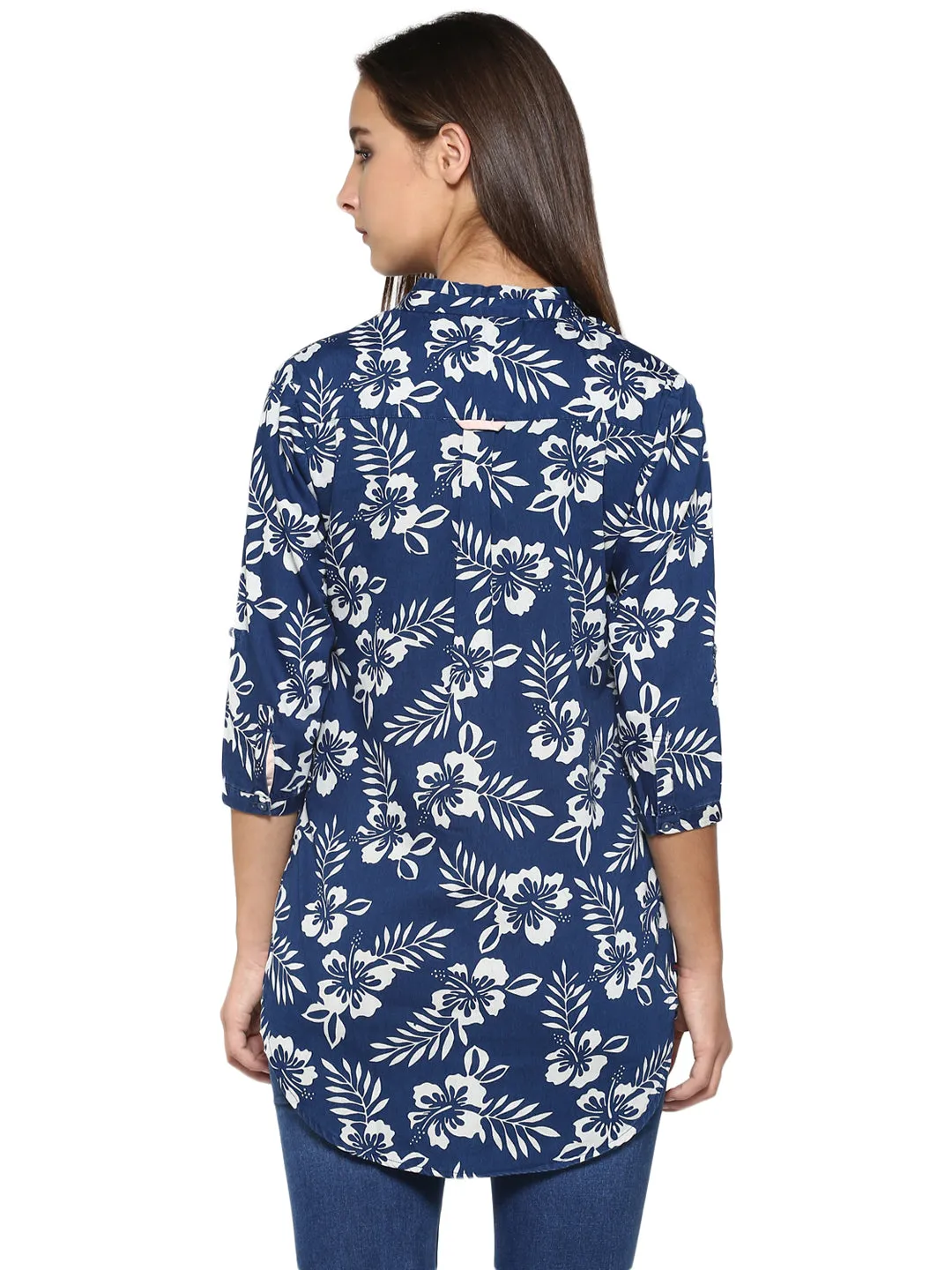 Navy Blue Floral Printed Tops