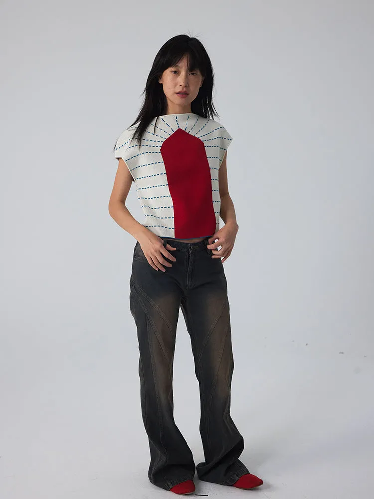 Nicni French-Sleeve Border Modern Unique Cutsew