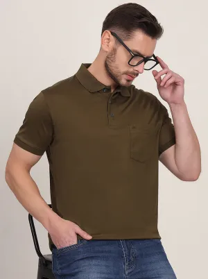 Olive Brown Solid Regular Fit Polo T-Shirt | JadeBlue