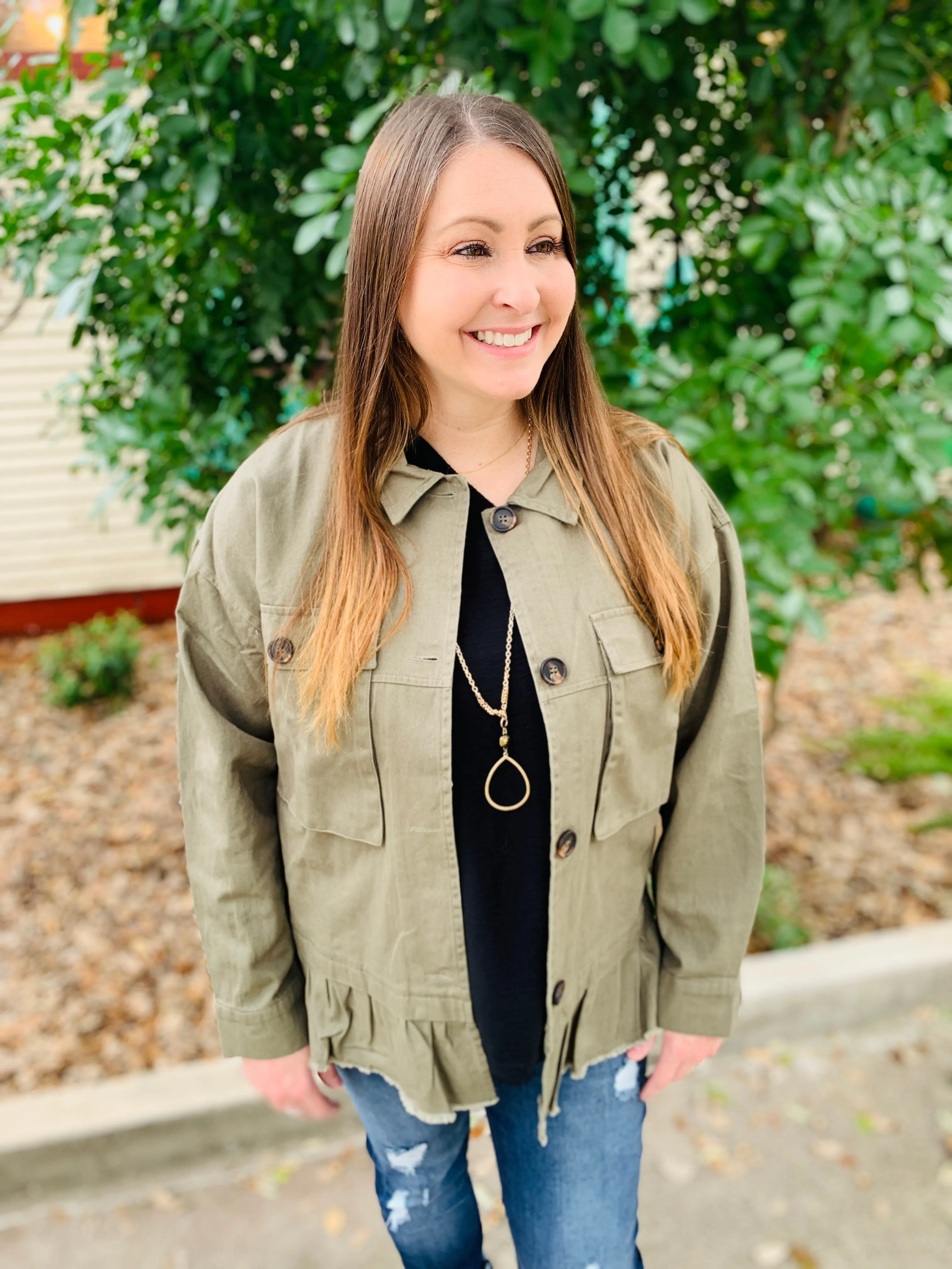 Olive Ruffle Jacket