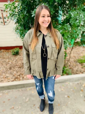 Olive Ruffle Jacket