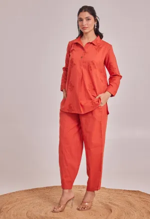 ORANGE EMBROIDERED CO-ORD SET LOOSE FIT