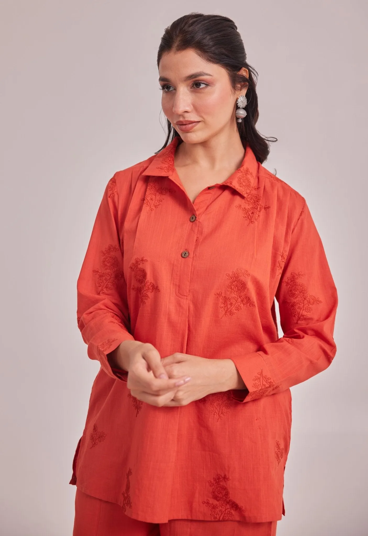 ORANGE EMBROIDERED CO-ORD SET LOOSE FIT