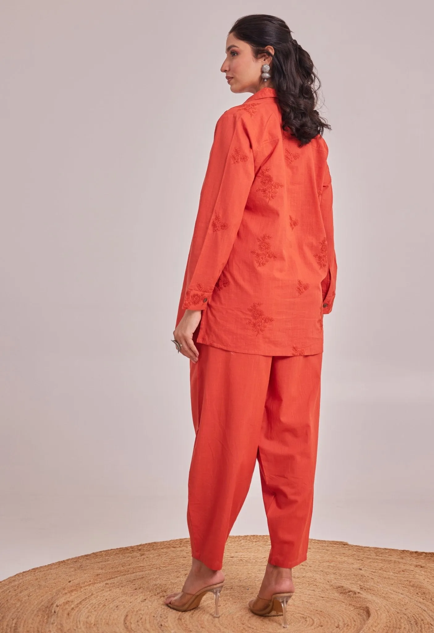ORANGE EMBROIDERED CO-ORD SET LOOSE FIT