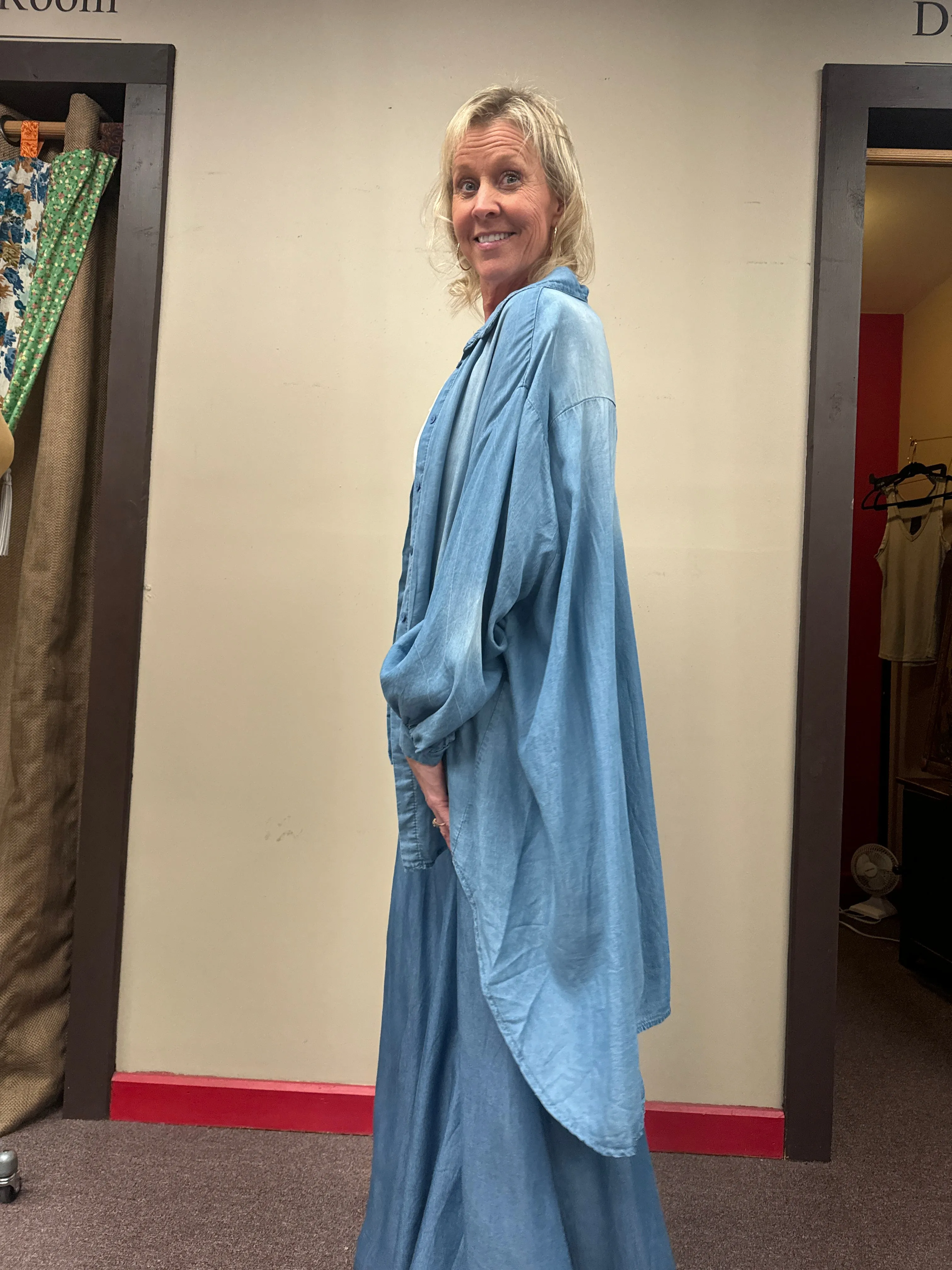 Oversized denim button down shirt