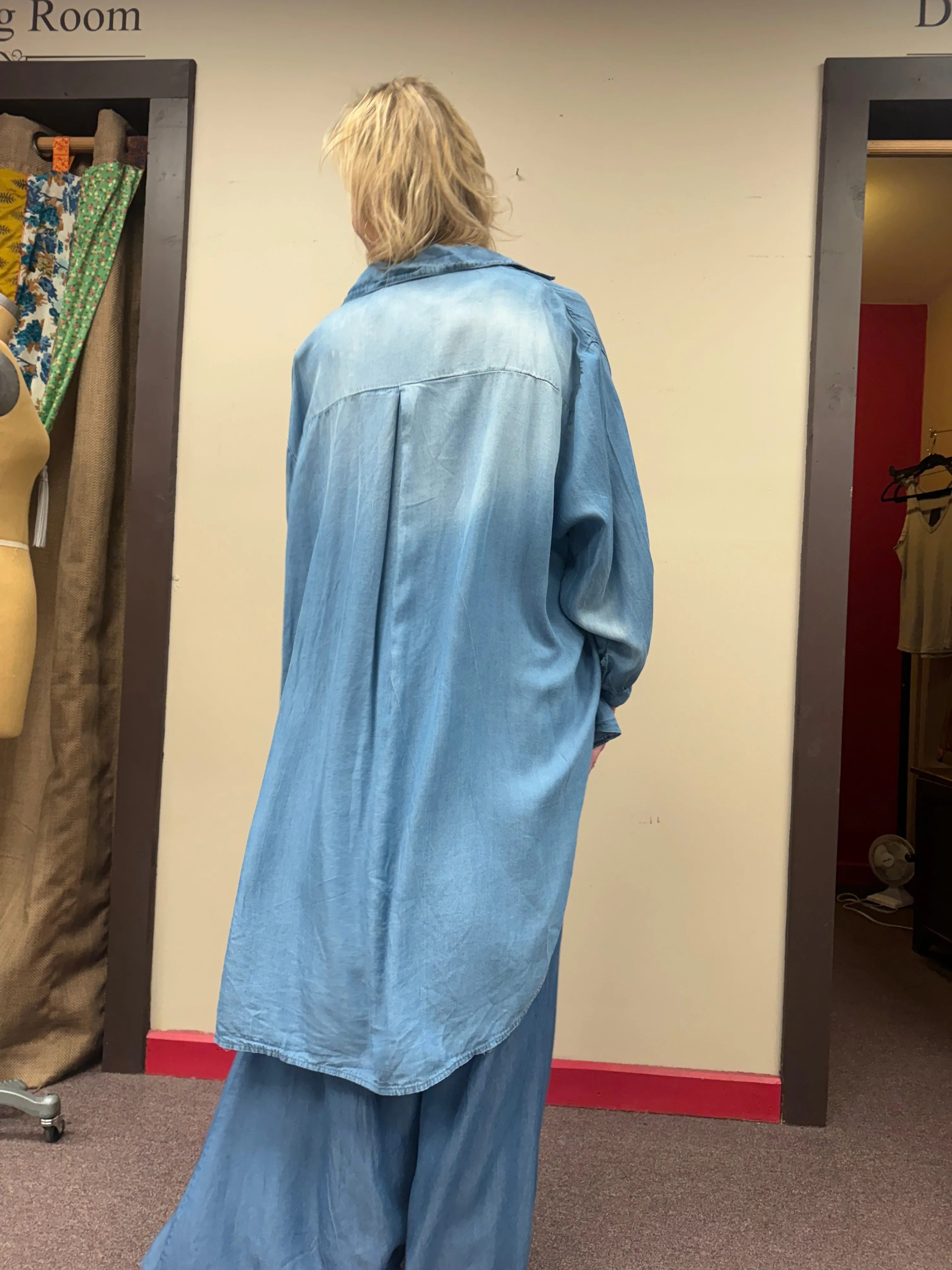 Oversized denim button down shirt