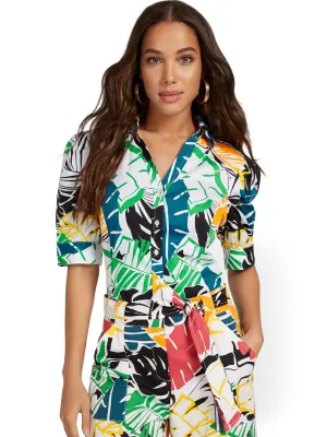 Palm-Print Puff-Sleeve Madison Shirt - 7th Avenue