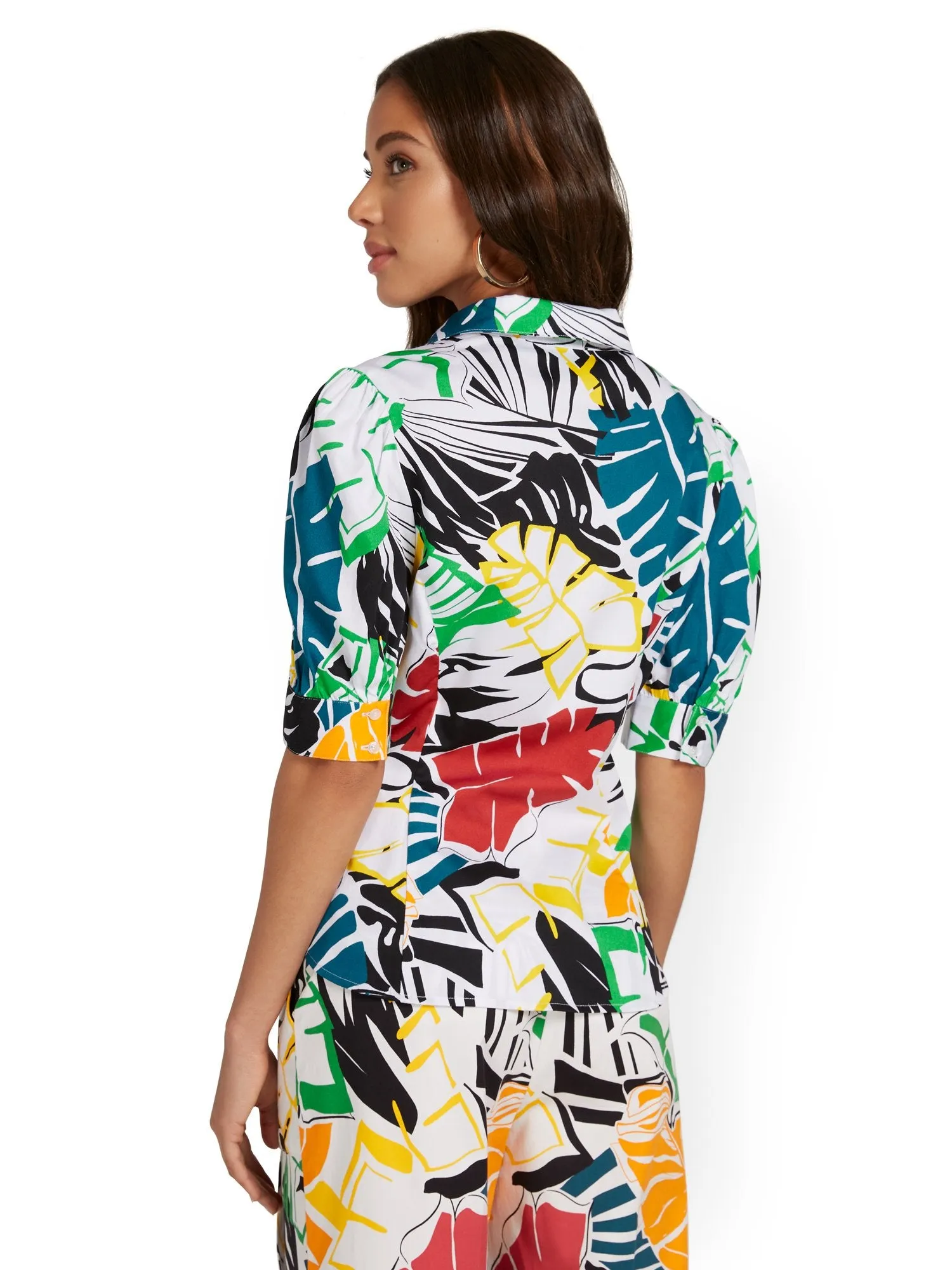 Palm-Print Puff-Sleeve Madison Shirt - 7th Avenue