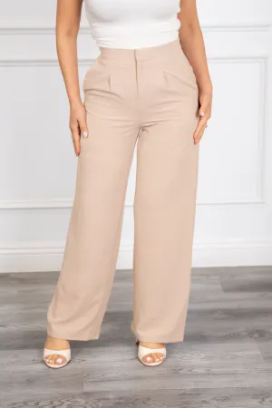 Patty - Beige Pleated Wide-Leg Trousers