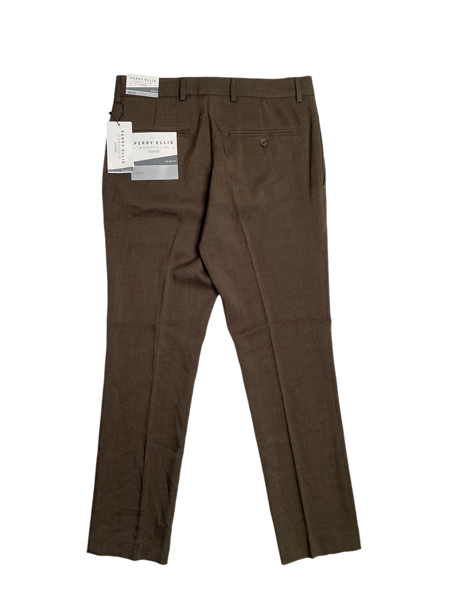 Perry Ellis Portfolio Men's Slim Fit Flat Front Pants Major Brown 30 x 29