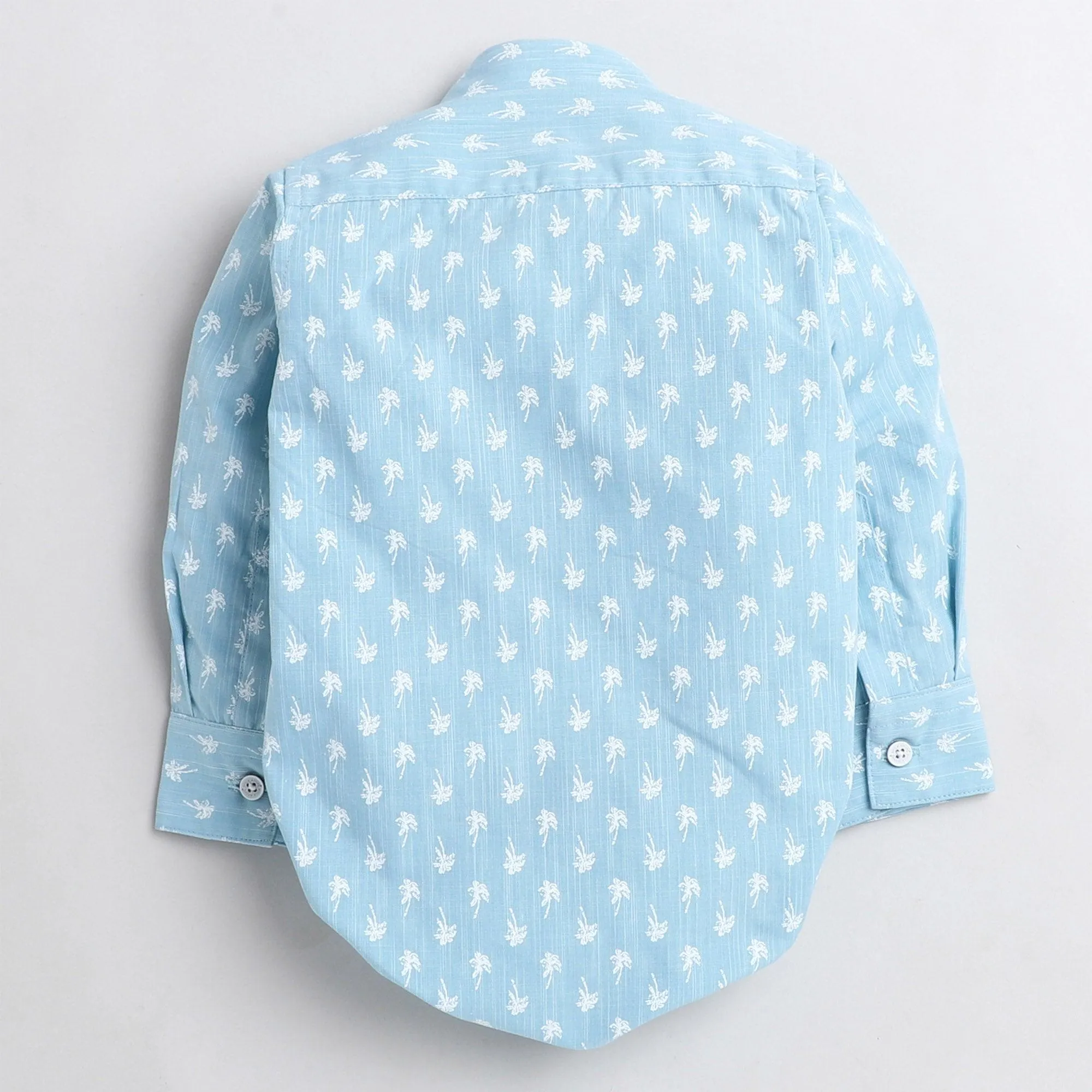 Polka Tots Full Sleeve coconut tree print Onesie with bow tie  - Sky blue
