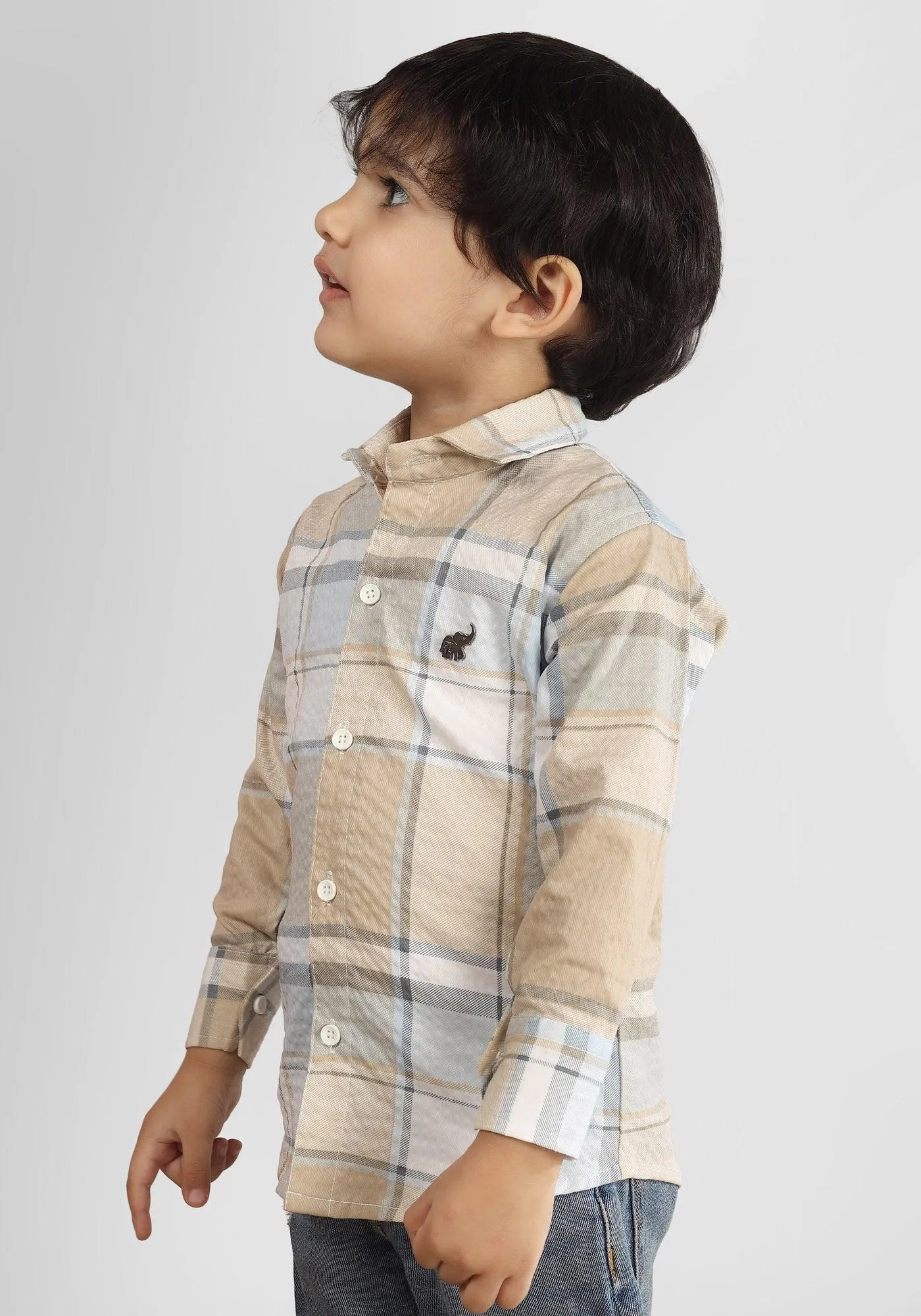 Polka Tots Full Sleeves Checks print Shirt - Beige