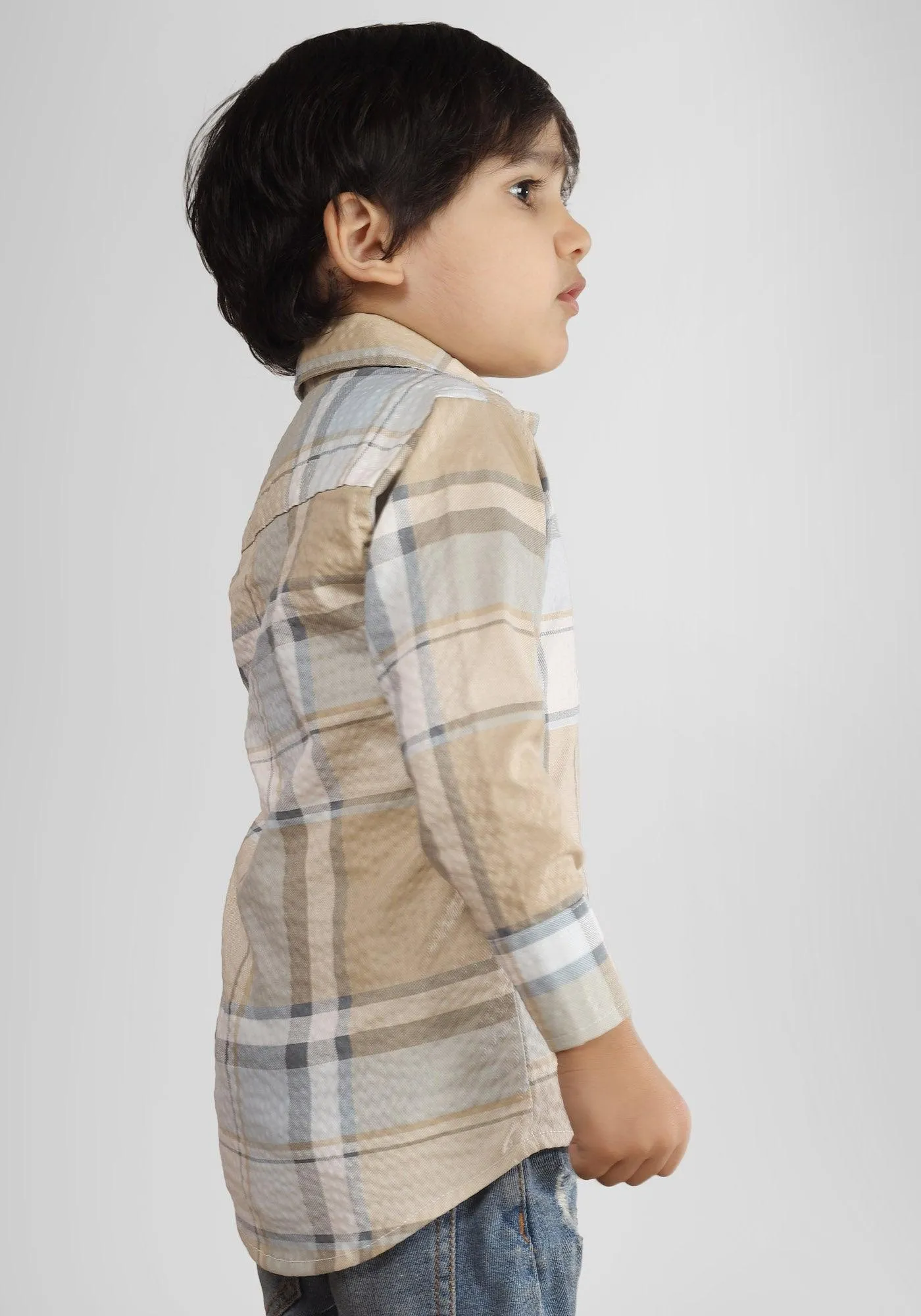 Polka Tots Full Sleeves Checks print Shirt - Beige