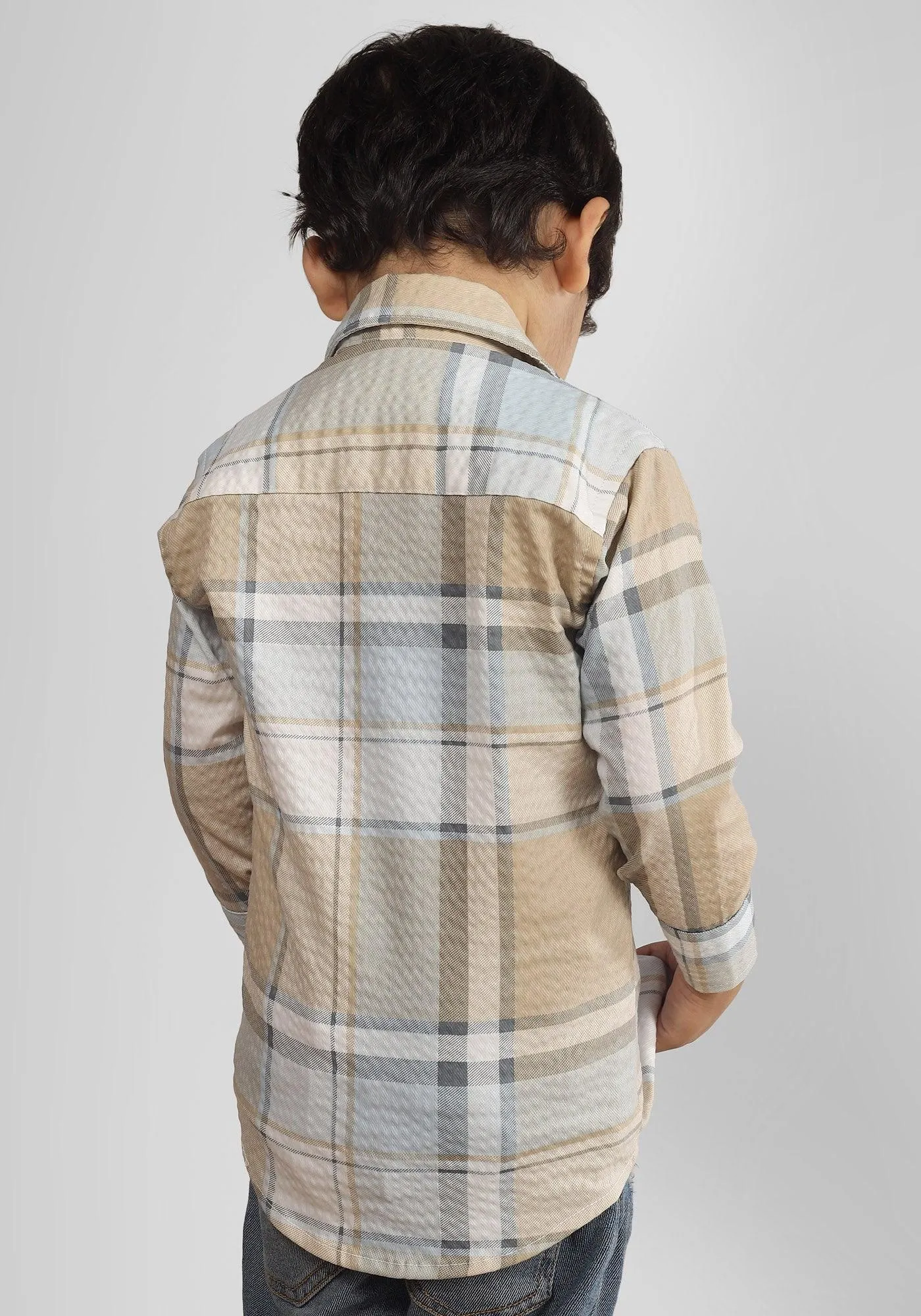 Polka Tots Full Sleeves Checks print Shirt - Beige