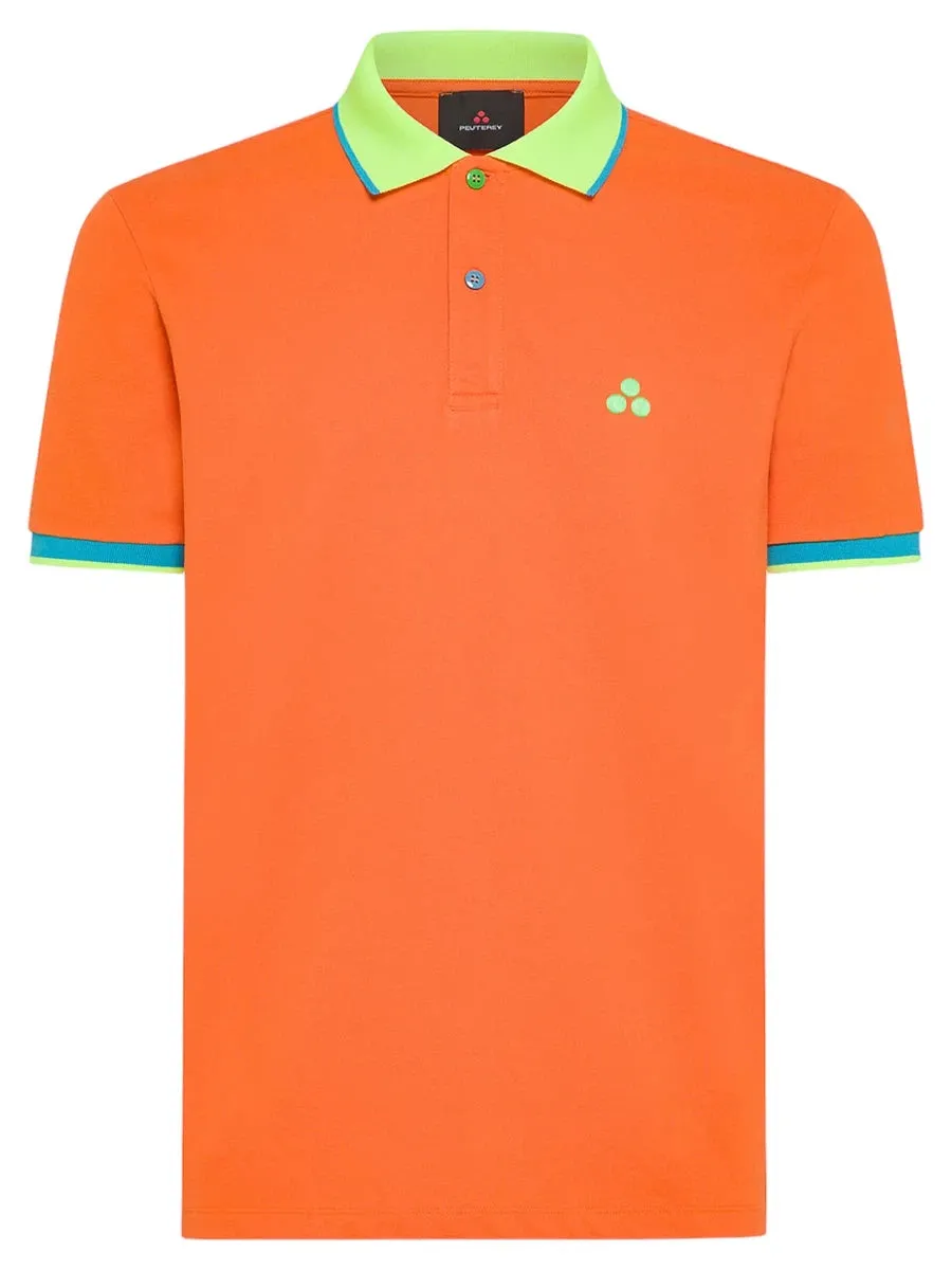 Polo in Cotone Piquet con Dettagli Fluo