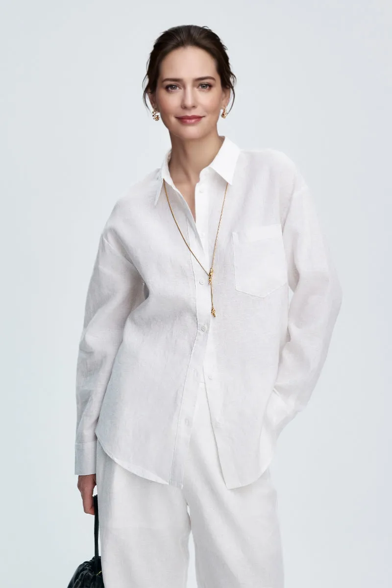 Premium French Linen Long Sleeve Button-Down Shirt