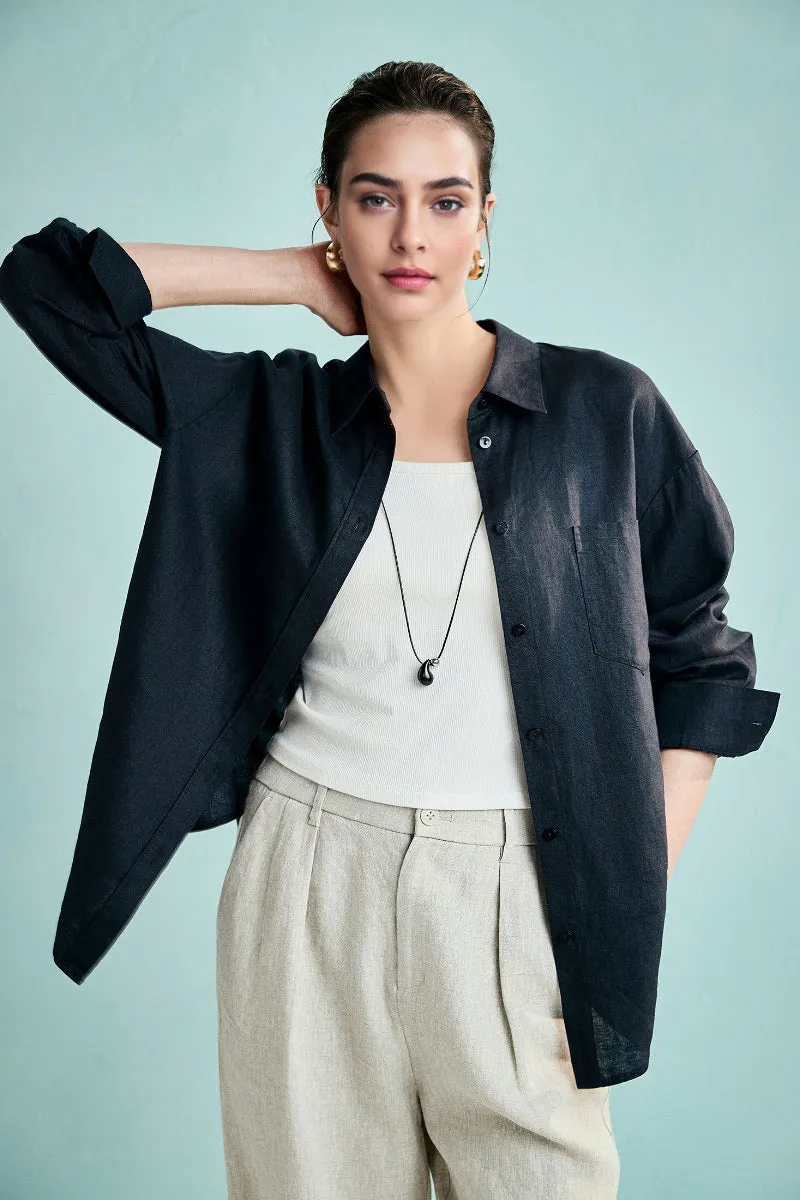 Premium French Linen Long Sleeve Button-Down Shirt