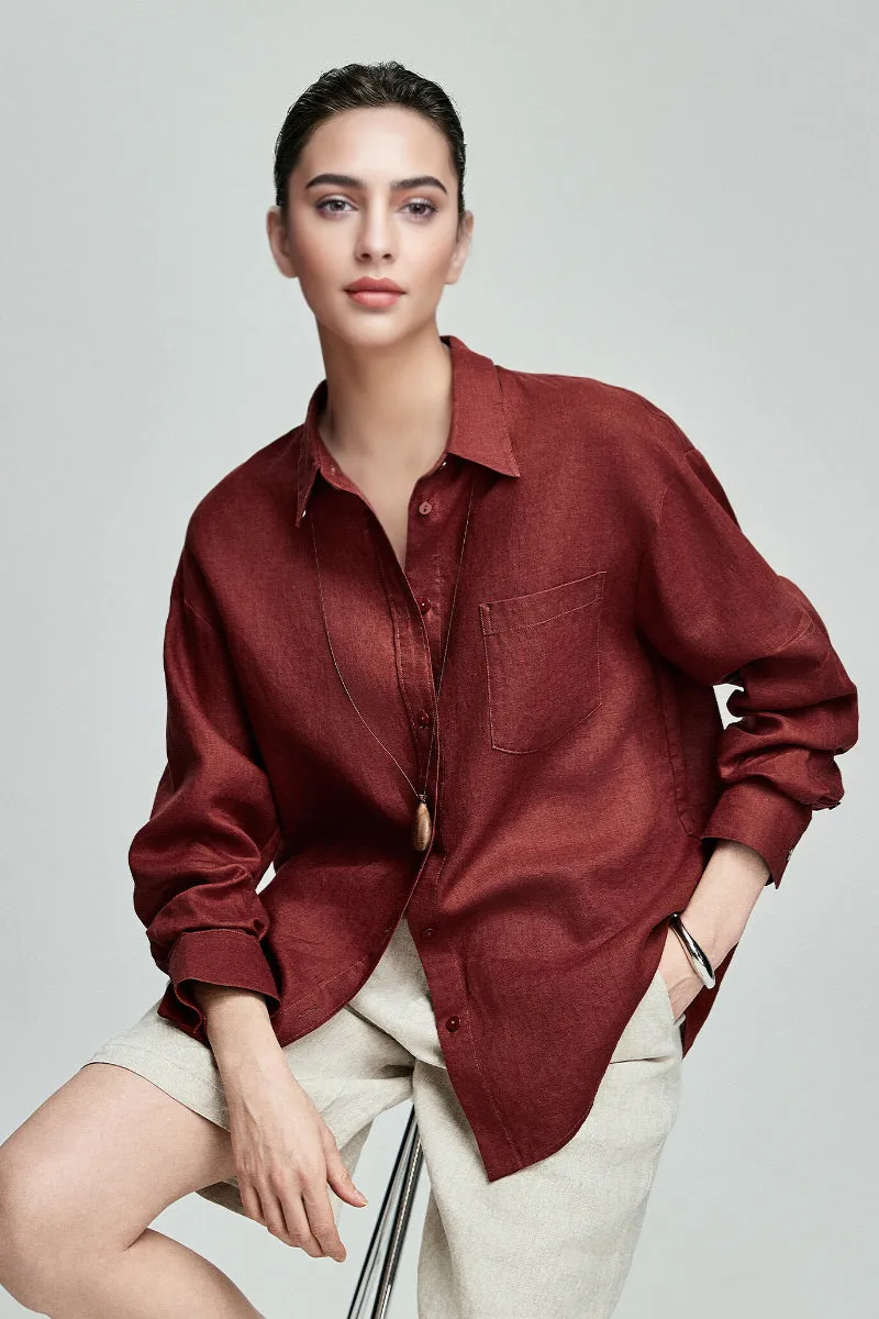 Premium French Linen Long Sleeve Button-Down Shirt