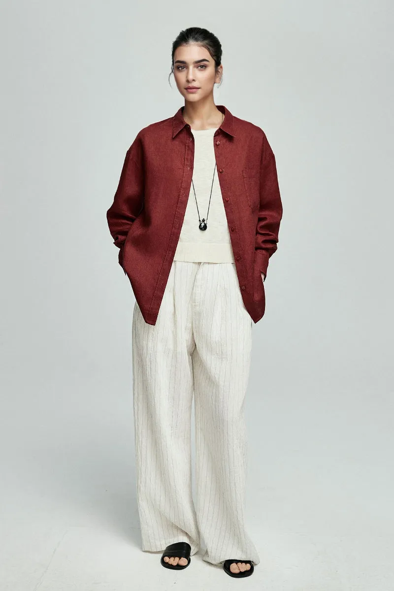 Premium French Linen Long Sleeve Button-Down Shirt